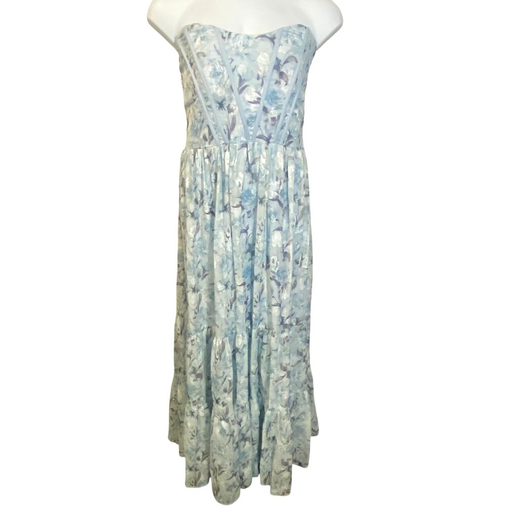 Lulus NWT Special Moment Light Blue Floral Strapless Bustier Maxi Dress Sz 2X - Picture 2 of 14